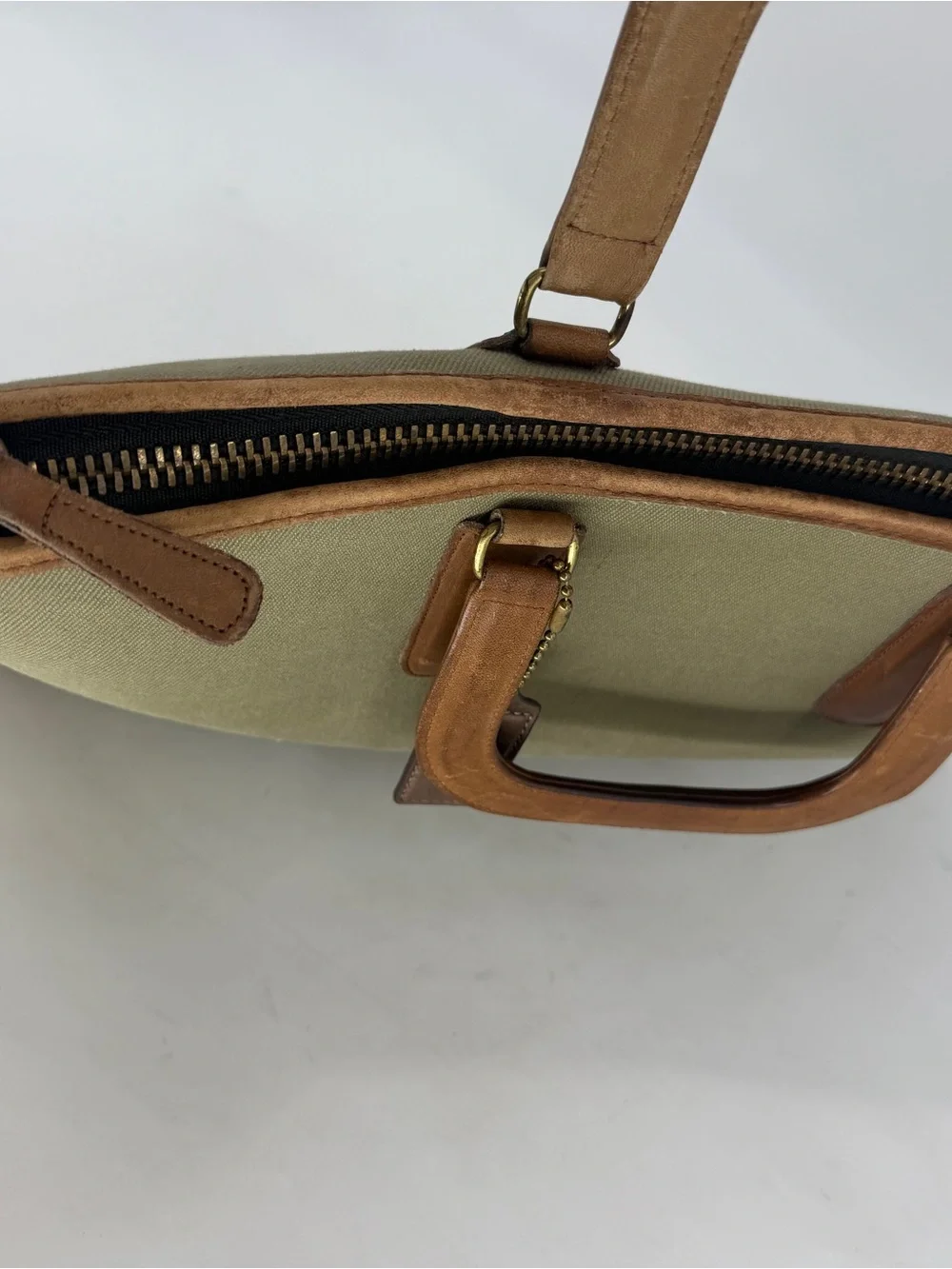 Coach Vintage Olive Canvas Twill Slim Satchel with Brown Leather Trim